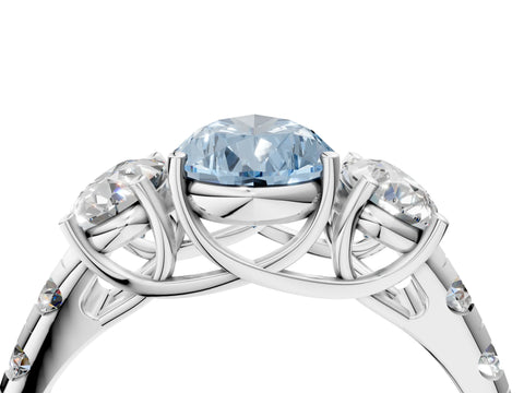 White gold Three-Stone Fancy Blue Pear Cut Diamond Pavé Band with Prong Setting_16