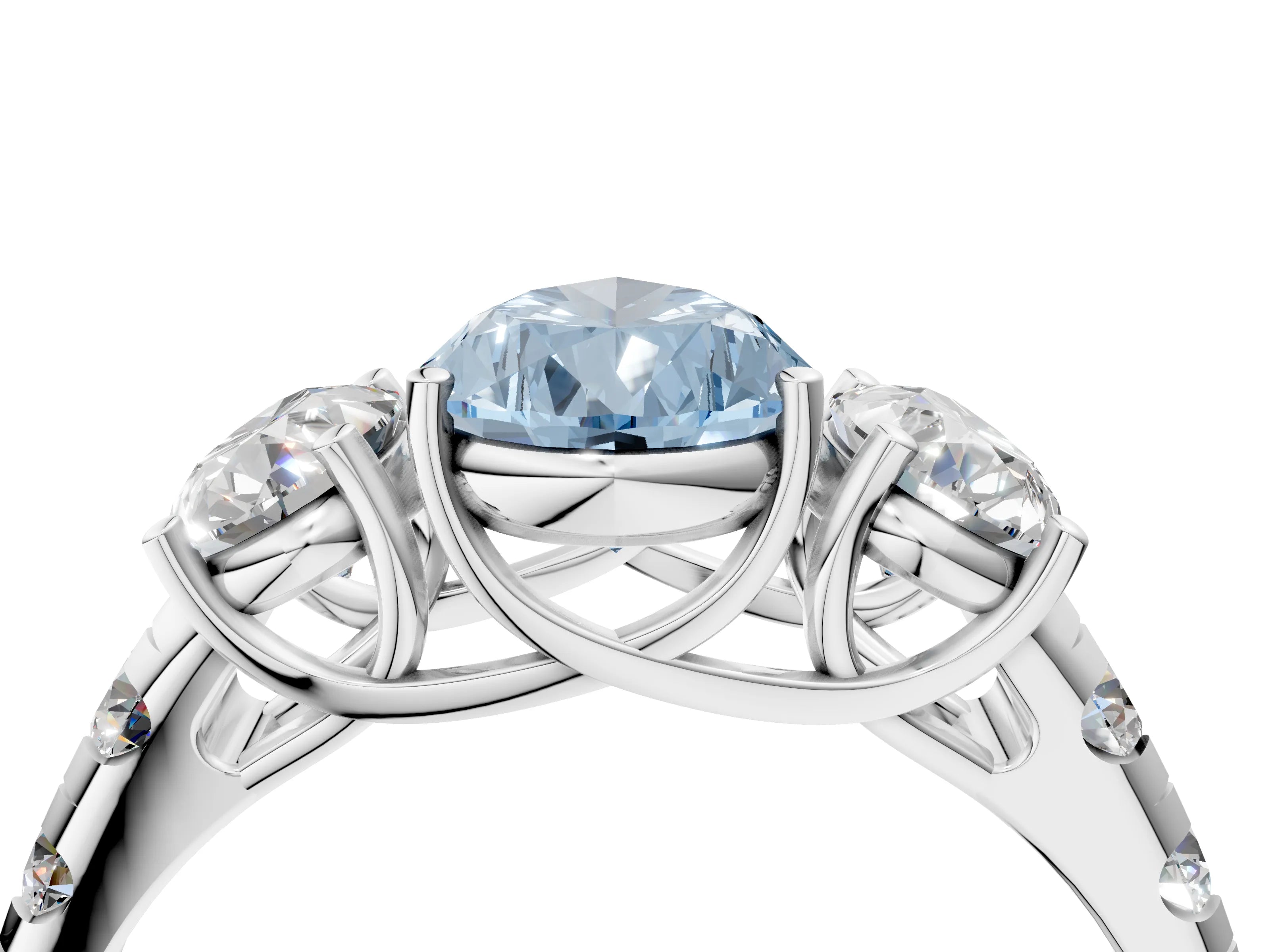 White gold Three-Stone Fancy Blue Pear Cut Diamond Pavé Band with Prong Setting_16