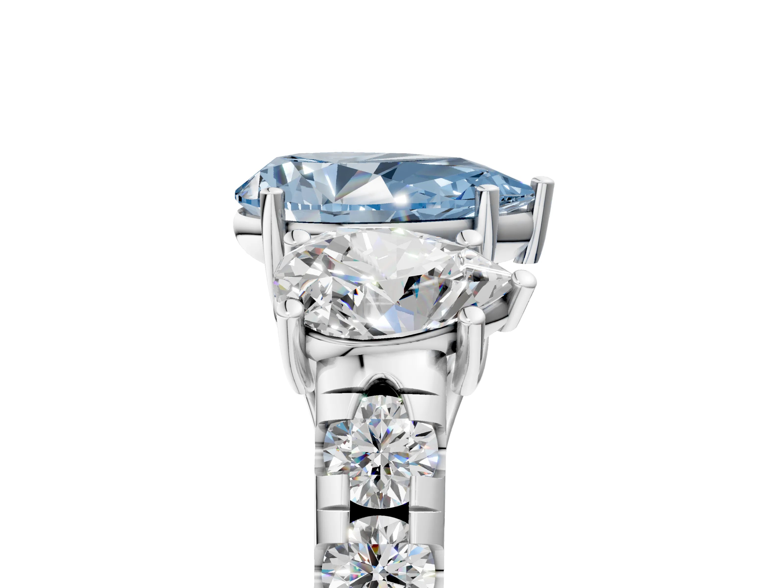 White gold Three-Stone Fancy Blue Pear Cut Diamond Pavé Band with Prong Setting_17