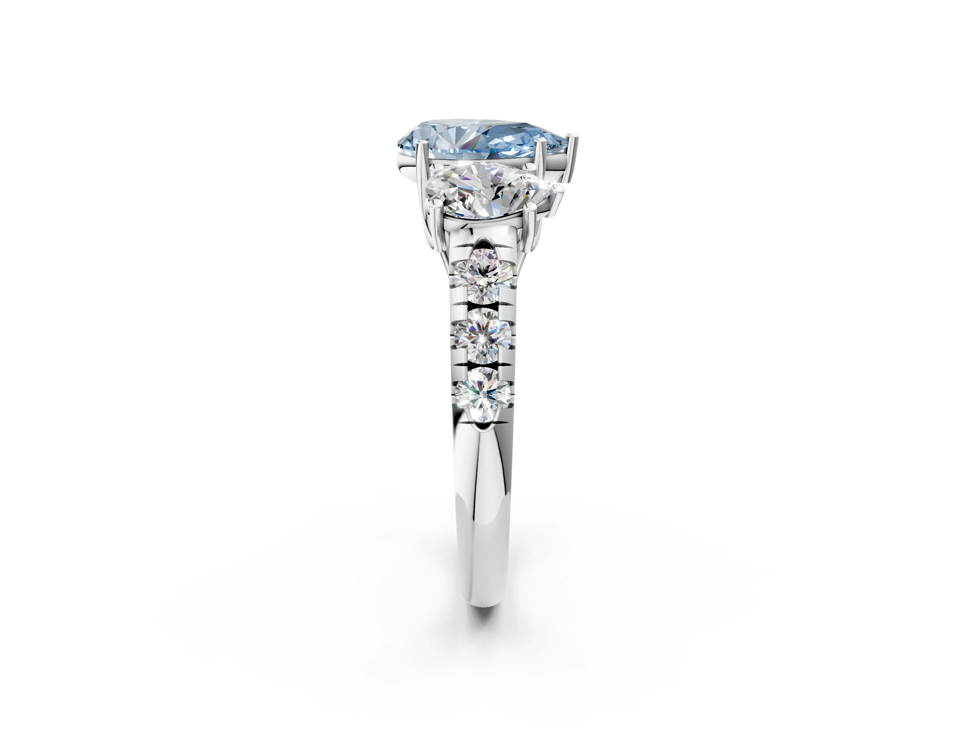 White gold Three-Stone Fancy Blue Pear Cut Diamond Pavé Band with Prong Setting_2