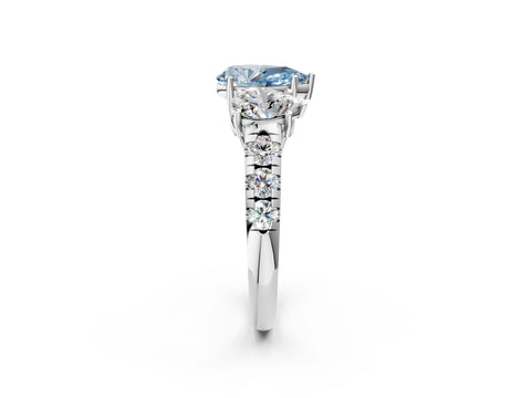 White gold Three-Stone Fancy Blue Pear Cut Diamond Pavé Band with Prong Setting_2