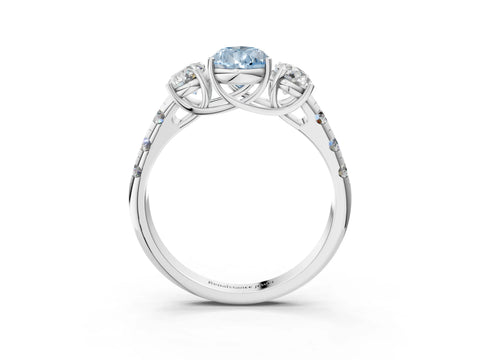White gold Three-Stone Fancy Blue Pear Cut Diamond Pavé Band with Prong Setting_3