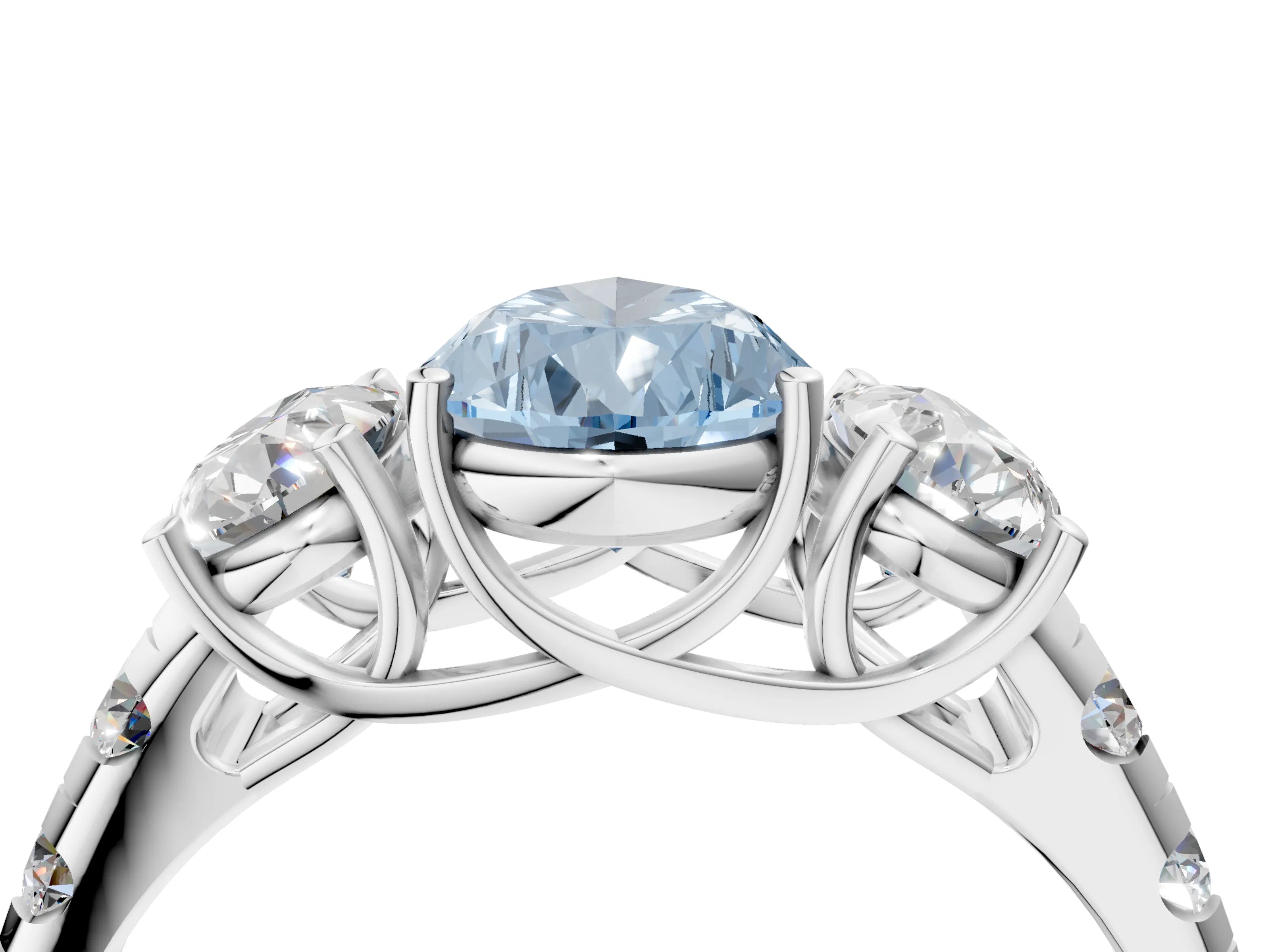 White gold Three-Stone Fancy Blue Pear Cut Diamond Pavé Band with Prong Setting_4