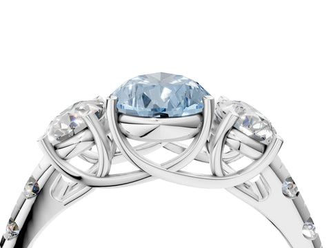 White gold Three-Stone Fancy Blue Pear Cut Diamond Pavé Band with Prong Setting_4