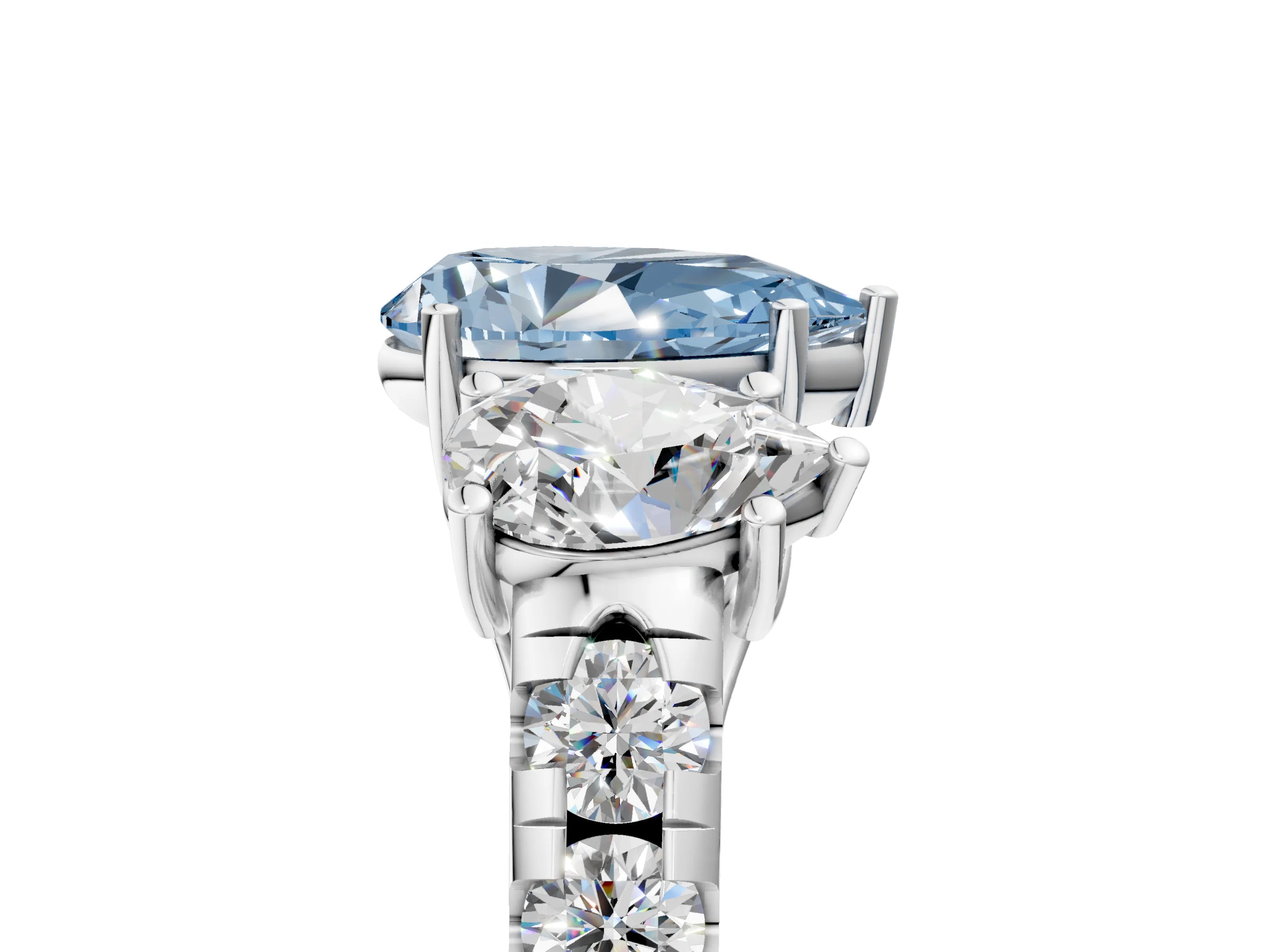 White gold Three-Stone Fancy Blue Pear Cut Diamond Pavé Band with Prong Setting_5