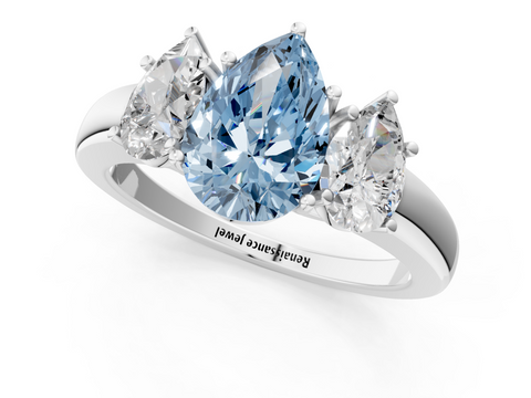 White gold Three-Stone Fancy Blue Pear  Cut Diamond Ring with Channel-Set Band and Four-Prong Setting_63