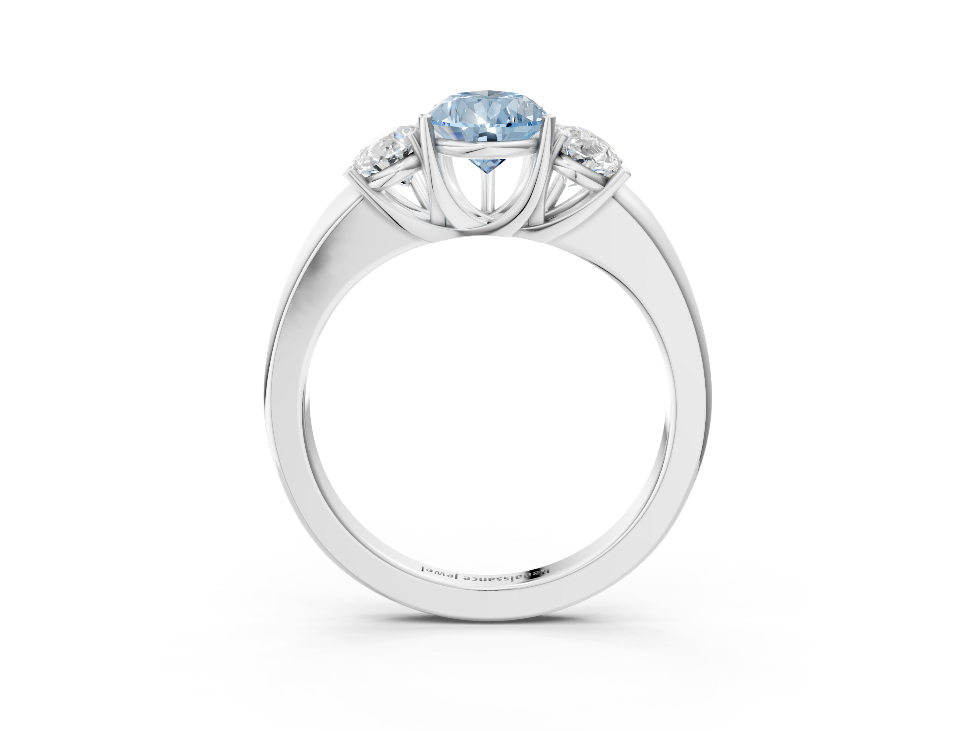 White gold Three-Stone Fancy Blue Pear  Cut Diamond Ring with Channel-Set Band and Four-Prong Setting_65
