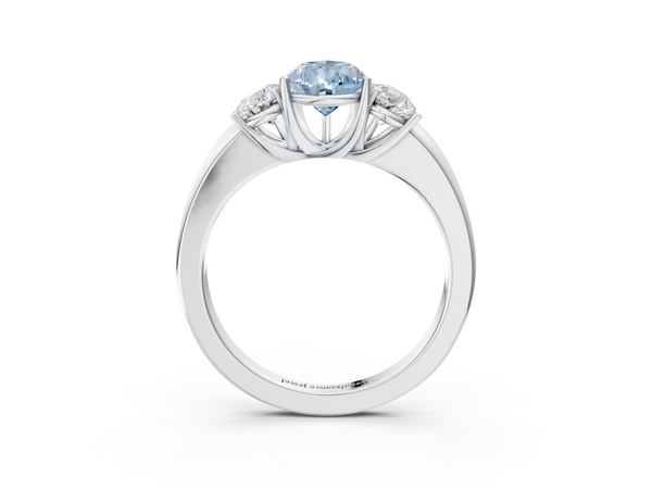 Platinum Fancy Blue Pear Cut Diamond Three-Stone Ring with Four-Prong Setting and Classic Band