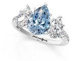 White gold Three-Stone Fancy Blue Pear Cut Diamond Ring with Pavé Band and Prong Setting_124