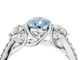 White gold Three-Stone Fancy Blue Pear Cut Diamond Ring with Pavé Band and Prong Setting_127