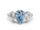 White gold Three-Stone Fancy Blue Pear Cut Diamond Ring with Pavé Band and Prong Setting_135