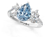 White gold Three-Stone Fancy Blue Pear Cut Diamond Ring with Pavé Band and Prong Setting_136