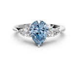 White gold Three-Stone Fancy Blue Pear  Cut Diamond Ring with Pear Side Stones in Four-Prong Setting_109