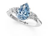 White gold Three-Stone Fancy Blue Pear  Cut Diamond Ring with Pear Side Stones in Four-Prong Setting_110
