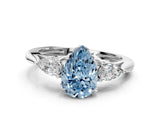 White gold Three-Stone Fancy Blue Pear Cut Diamond Ring with Pear  Side Stones in Four-Prong Setting_12