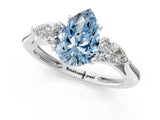 White gold Three-Stone Fancy Blue Pear Cut Diamond Ring with Pear  Side Stones in Four-Prong Setting_13