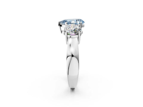 White gold Three-Stone Fancy Blue Pear Cut Diamond Ring with Round Side Stones, Classic Band, and Four-Prong Setting_22