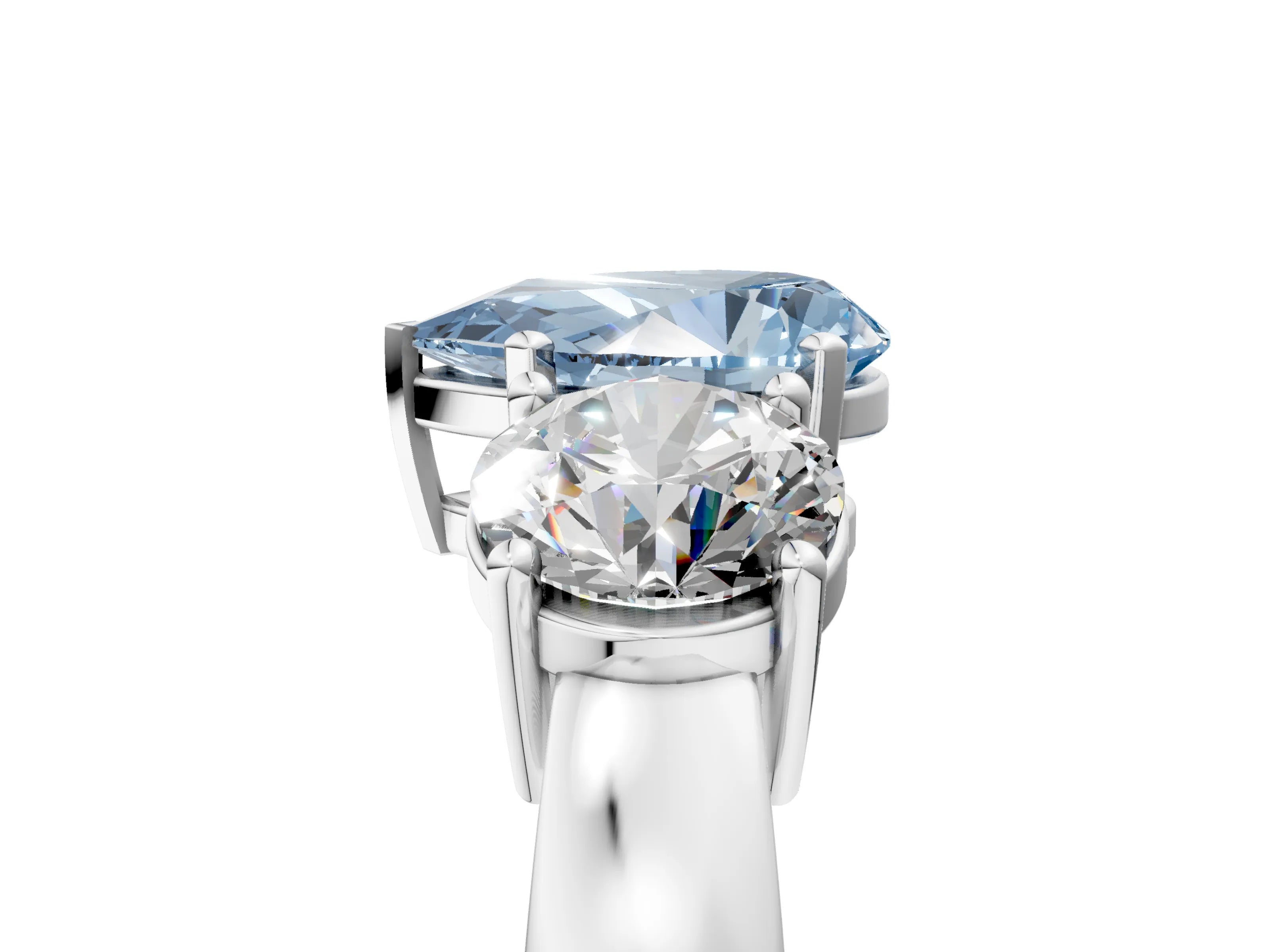 White gold Three-Stone Fancy Blue Pear Cut Diamond Ring with Round Side Stones, Classic Band, and Four-Prong Setting_25