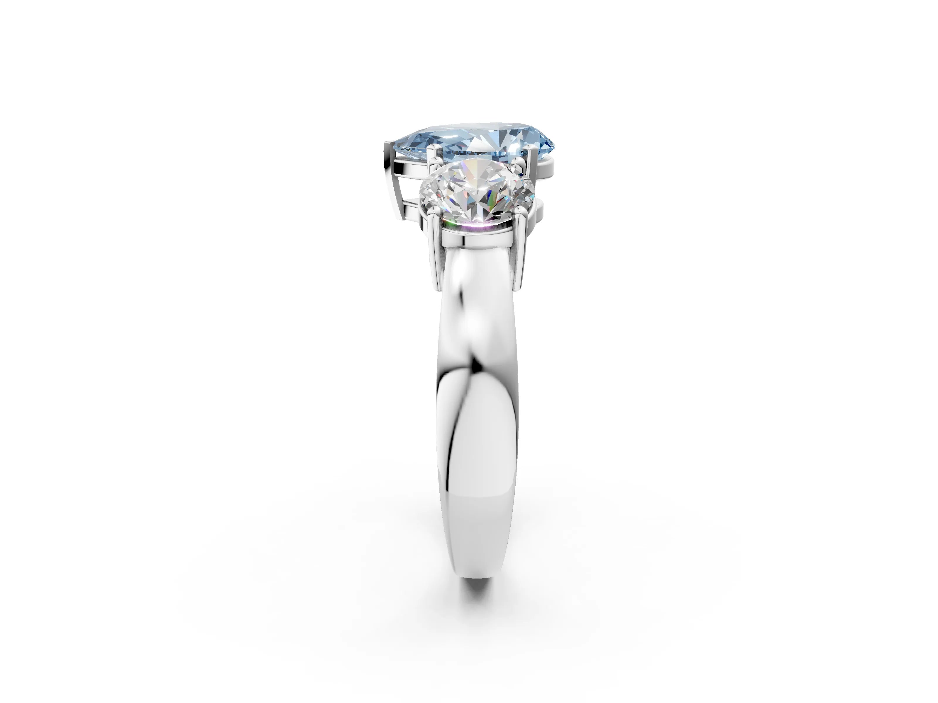 White gold Three-Stone Fancy Blue Pear Cut Diamond Ring with Round Side Stones, Classic Band, and Four-Prong Setting_26