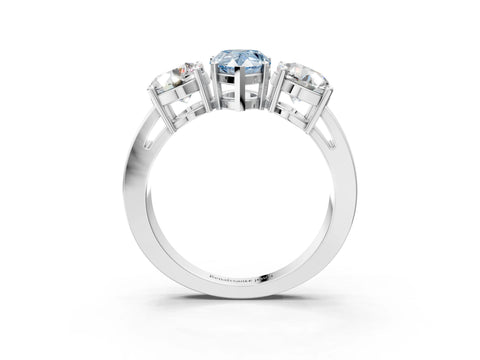 White gold Three-Stone Fancy Blue Pear Cut Diamond Ring with Round Side Stones, Classic Band, and Four-Prong Setting_27