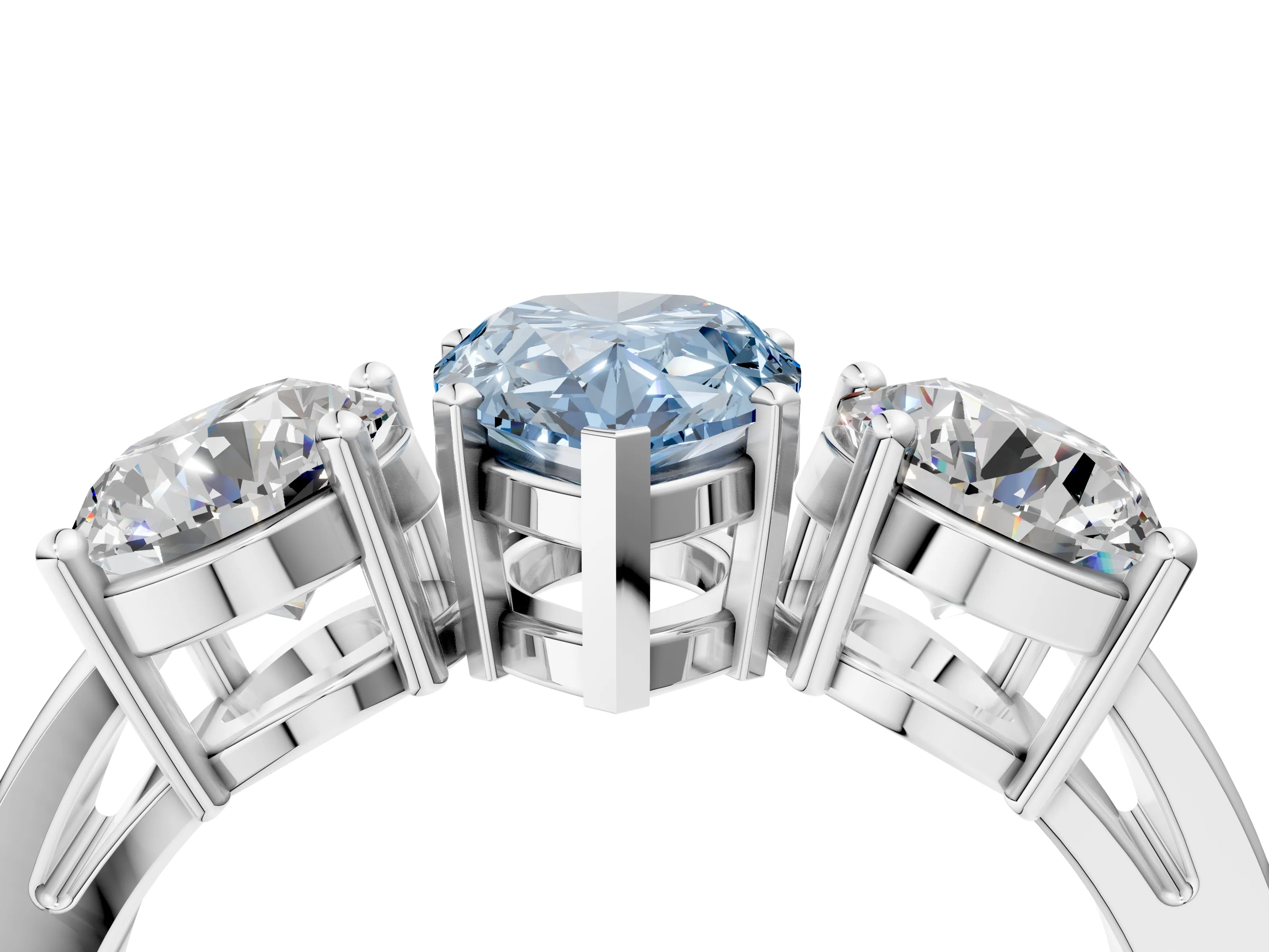 White gold Three-Stone Fancy Blue Pear Cut Diamond Ring with Round Side Stones, Classic Band, and Four-Prong Setting_28