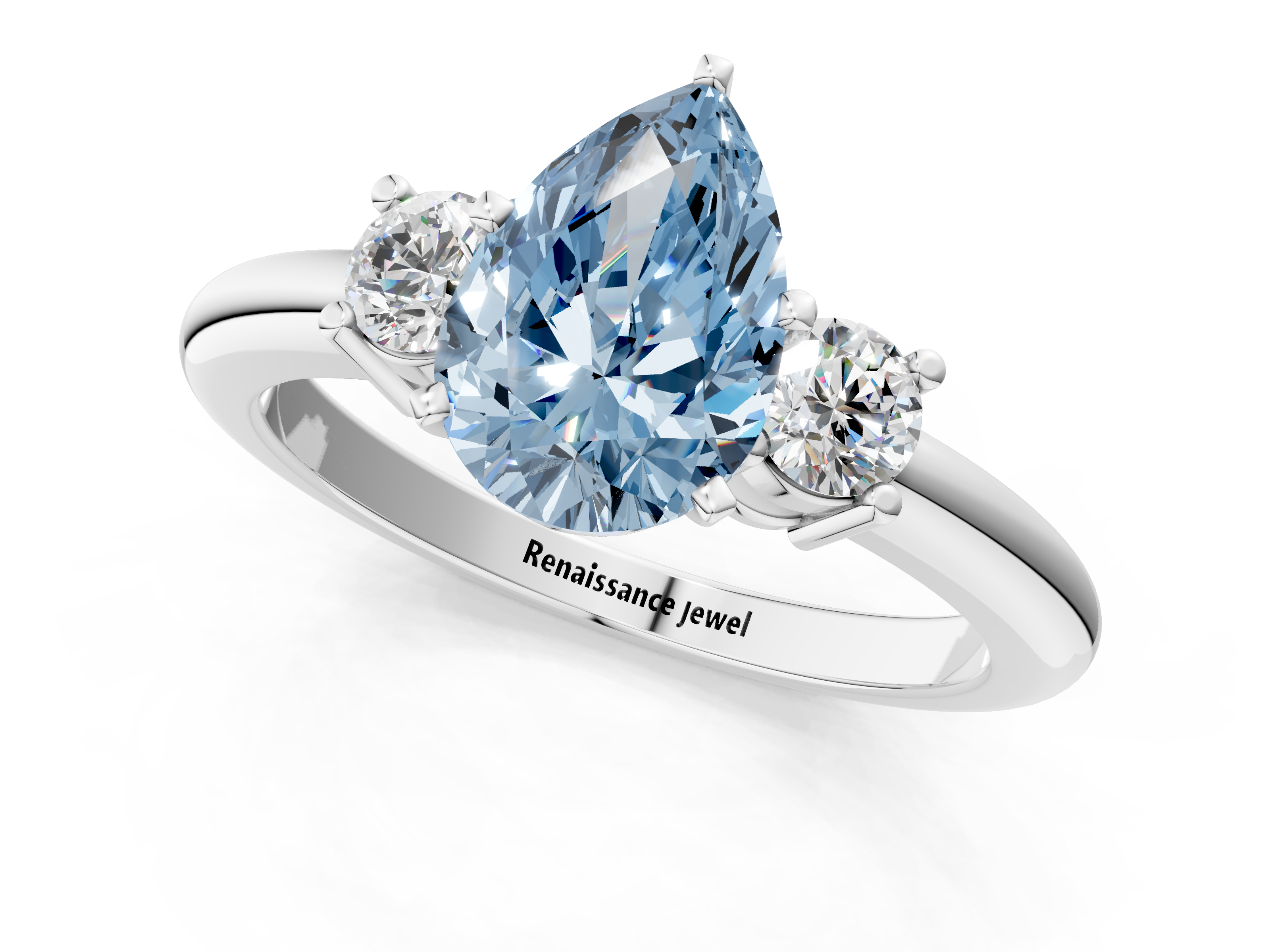 White gold Three-Stone Fancy Blue Pear  Cut Diamond Solitaire with Prong Setting and Classic Band_42
