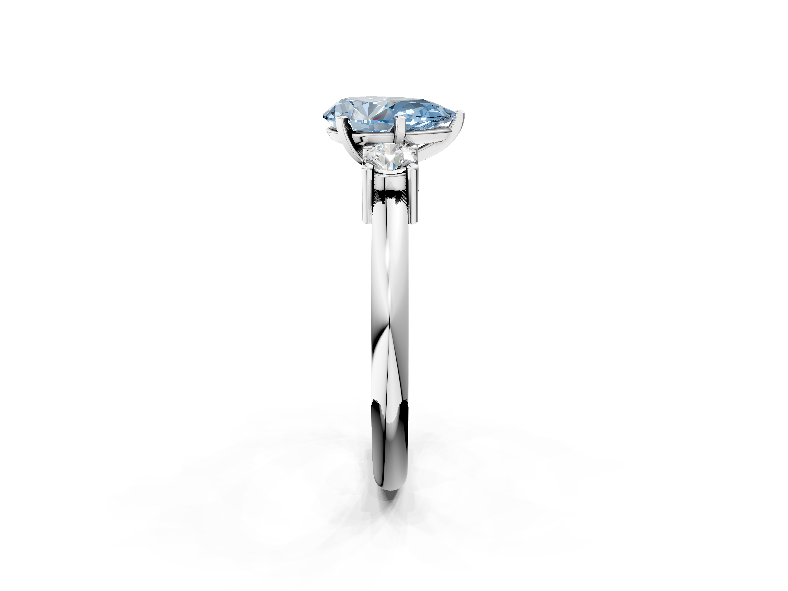 White gold Three-Stone Fancy Blue Pear  Cut Diamond Solitaire with Prong Setting and Classic Band_43