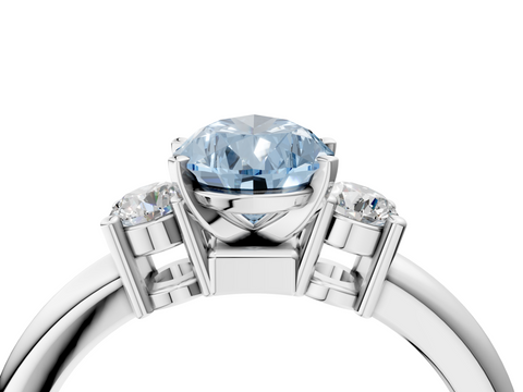 White gold Three-Stone Fancy Blue Pear  Cut Diamond Solitaire with Prong Setting and Classic Band_45