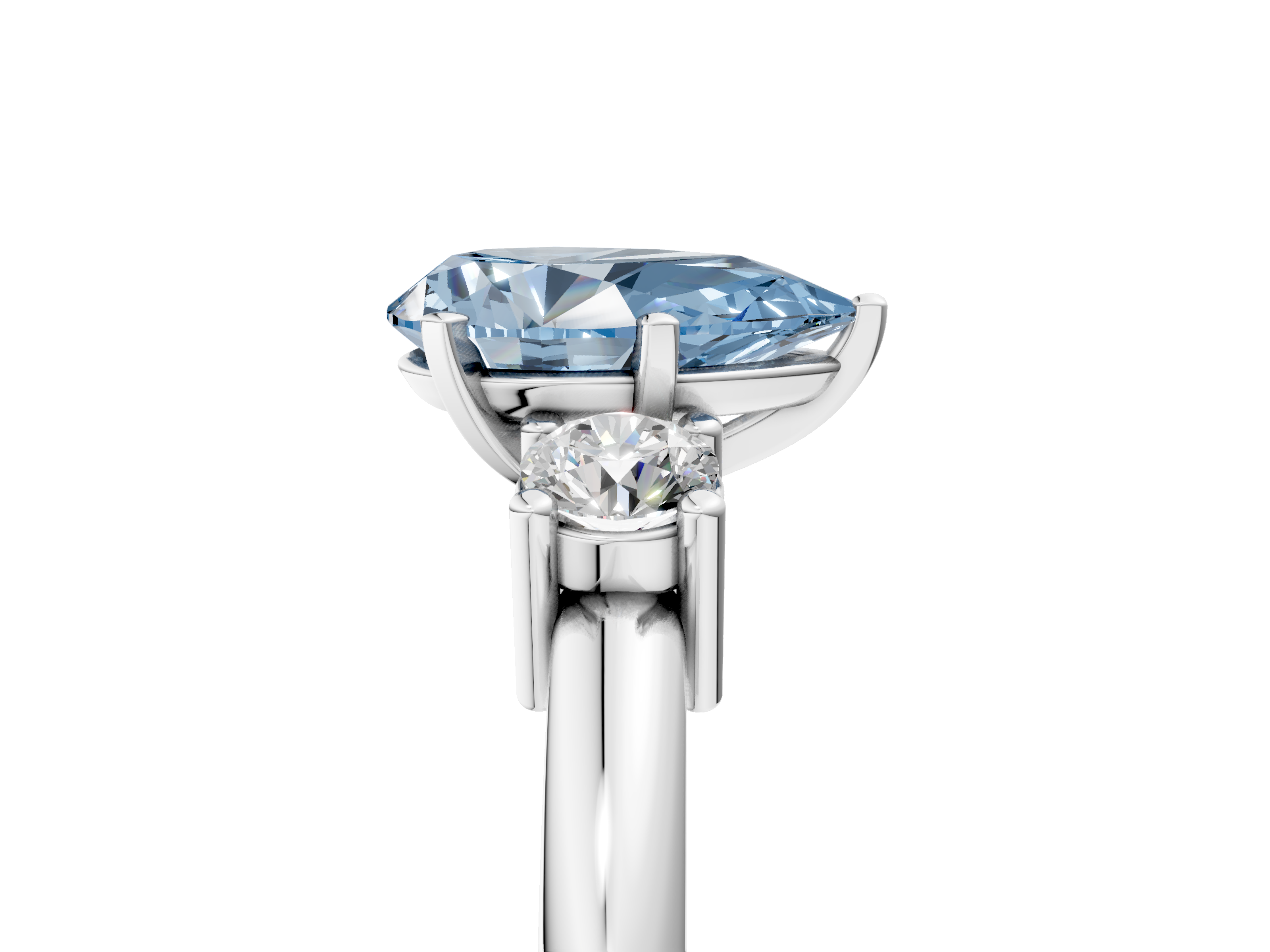 White gold Three-Stone Fancy Blue Pear  Cut Diamond Solitaire with Prong Setting and Classic Band_46