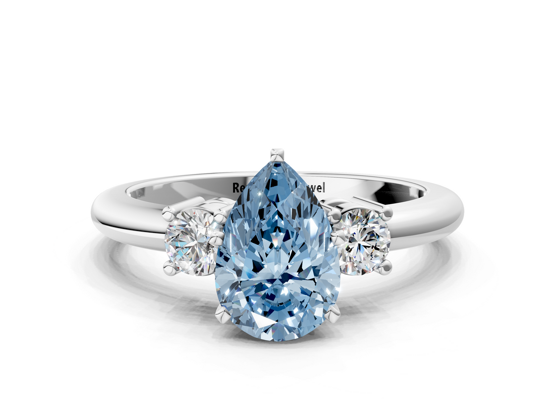 White gold Three-Stone Fancy Blue Pear  Cut Diamond Solitaire with Prong Setting and Classic Band_47