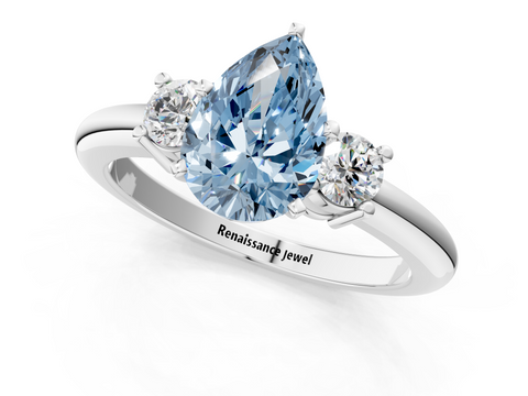 White gold Three-Stone Fancy Blue Pear  Cut Diamond Solitaire with Prong Setting and Classic Band_48