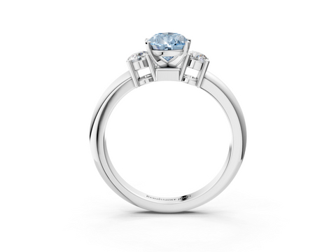 White gold Three-Stone Fancy Blue Pear  Cut Diamond Solitaire with Prong Setting and Classic Band_50