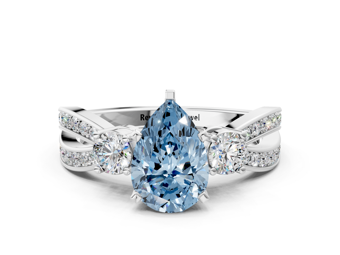 White gold Three-Stone Fancy Blue Pear  Cut Diamond Twist Band with Prong Setting_68