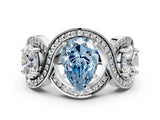 White gold Three-Stone Fancy Blue Pear Cut Diamond Wave Pave Band with Prong Setting_6