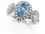 White gold Three-Stone Fancy Blue Pear Cut Halo Diamond Ring with Pave Band and Four-Prong Setting_1