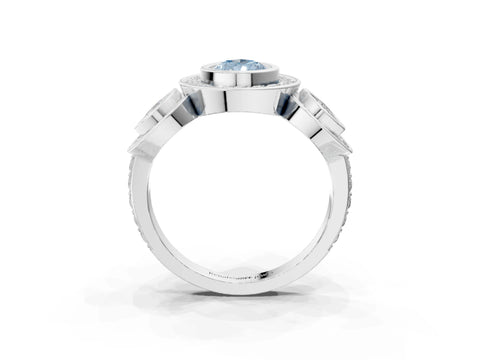 White gold Three-Stone Fancy Blue Pear Cut Halo Pavé Diamond Ring_3