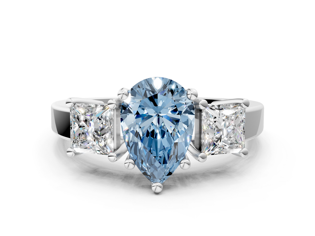 White gold Three-Stone Fancy Blue Pear  Cut Solitaire Ring with Prong Setting_3