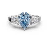White gold Three-Stone Fancy Blue Pear  Cut Solitaire Ring with Prong Setting_3