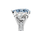White gold Three-Stone Fancy Blue Pear  Diamond Milgrain Pave Band with Prong Setting