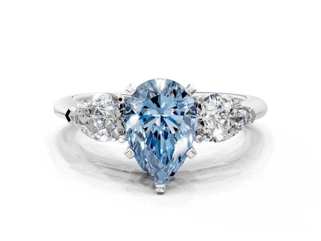 White gold Three-Stone Fancy Blue Pear  Diamond Ring with Pear Side Stones in Four-Prong Setting_41