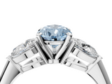 White gold Three-Stone Fancy Blue Pear  Diamond Ring with Pear Side Stones in Four-Prong Setting_45