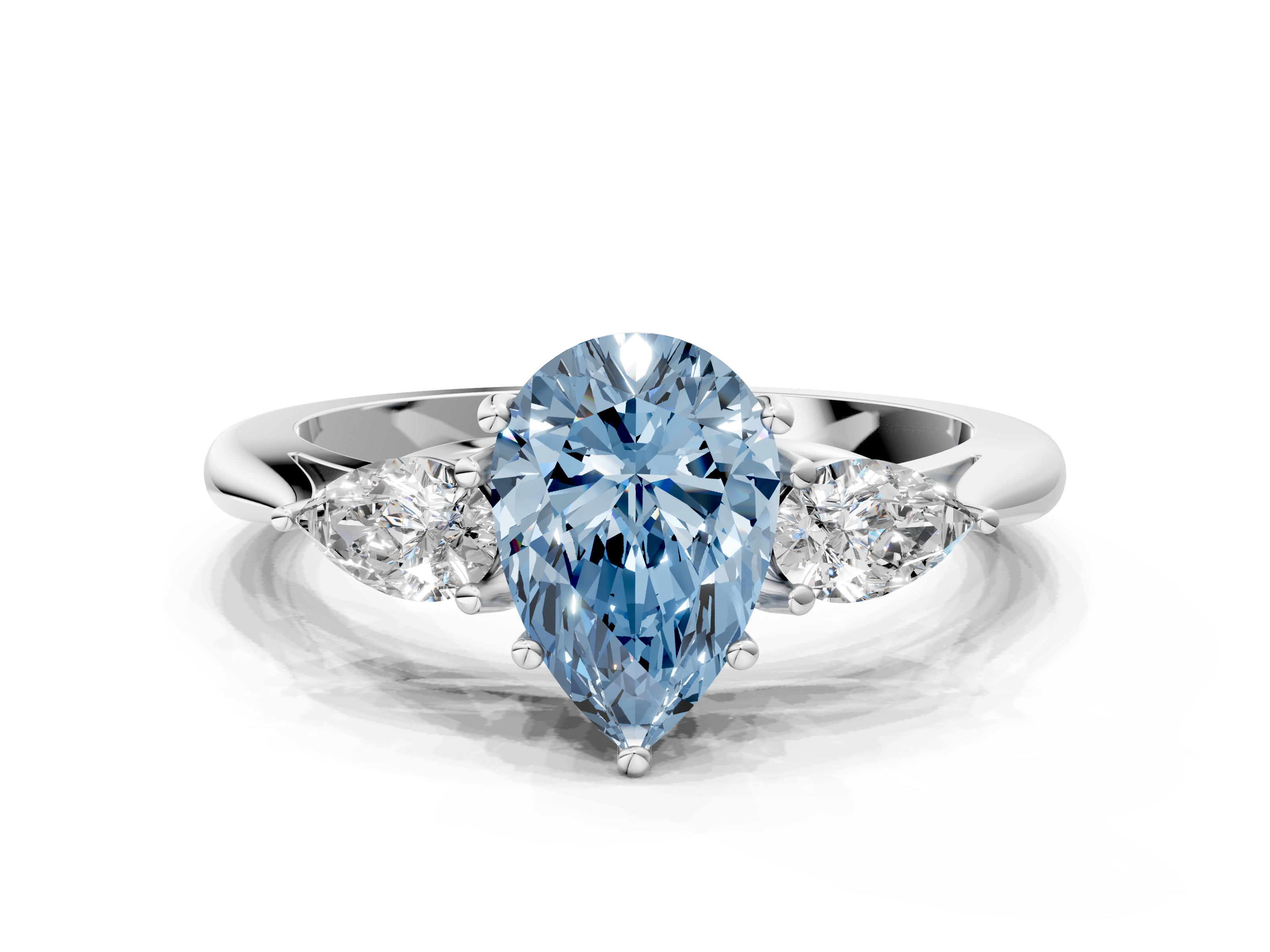 White gold Three-Stone Fancy Blue Pear  Diamond Solitaire Ring with Pear Side Stones and Four-Prong Setting_31