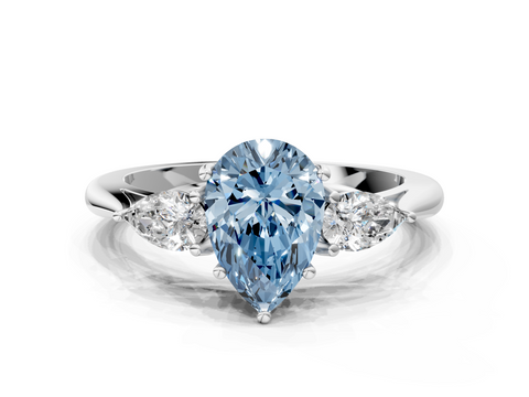 White gold Three-Stone Fancy Blue Pear  Diamond Solitaire Ring with Pear Side Stones and Four-Prong Setting_31