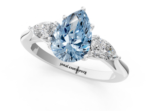 White gold Three-Stone Fancy Blue Pear  Diamond Solitaire Ring with Pear Side Stones and Four-Prong Setting_32