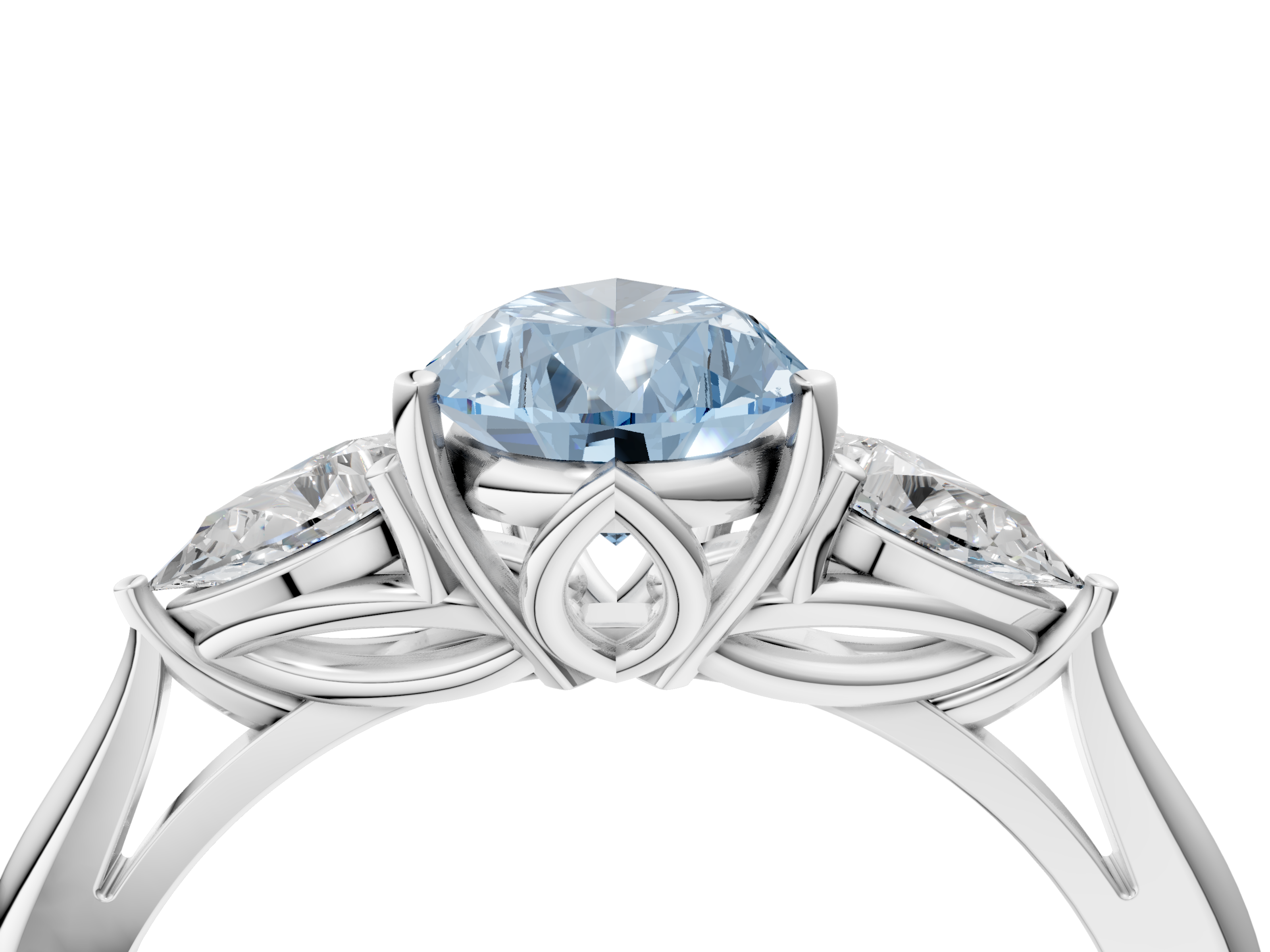 White gold Three-Stone Fancy Blue Pear  Diamond Solitaire Ring with Pear Side Stones and Four-Prong Setting_35