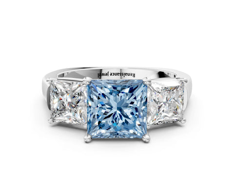 White gold Three-Stone Fancy Blue Princess Cut Brilliant Diamond Trellis Ring with Comfort Fit Band_12