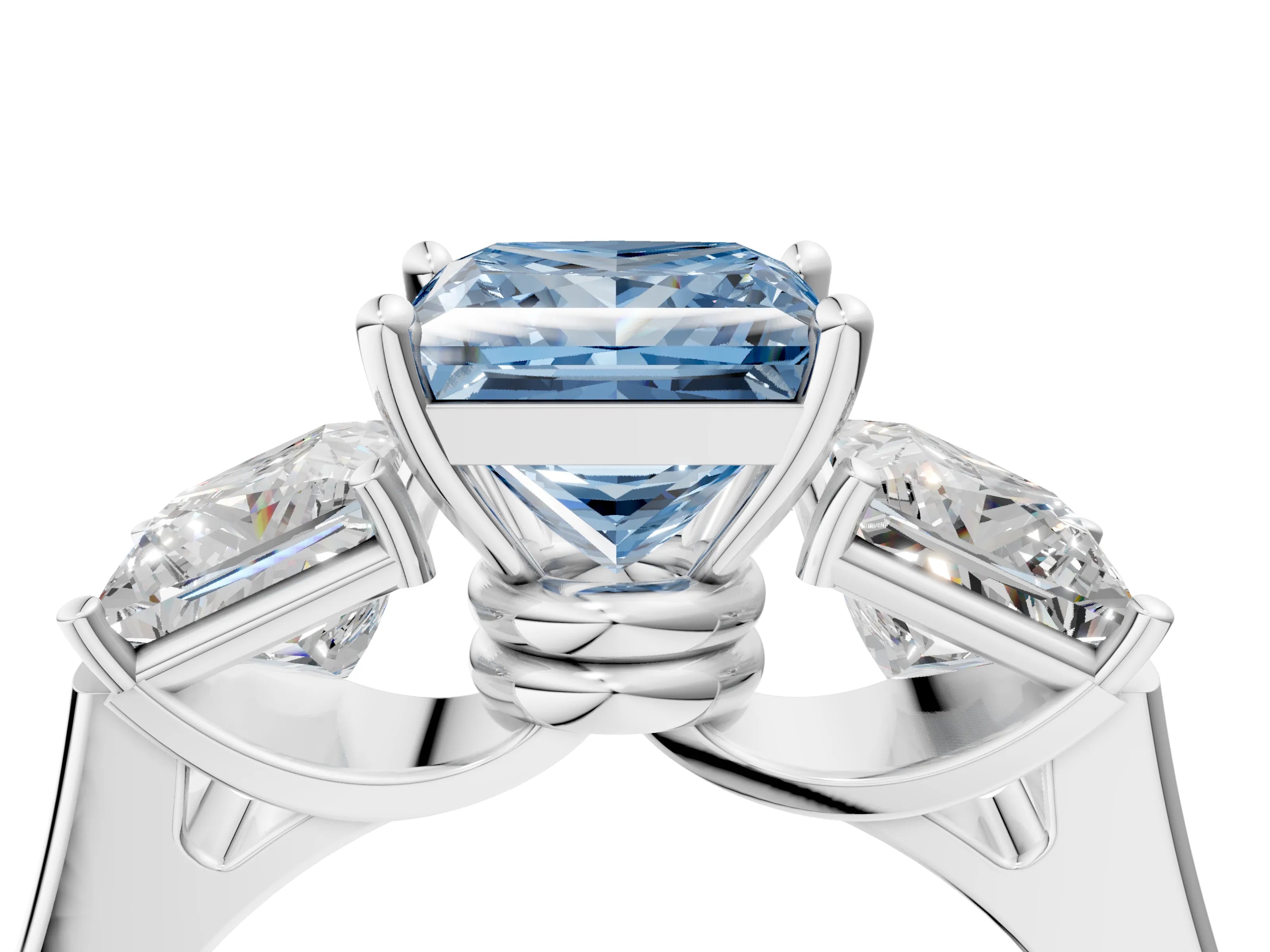 White gold Three-Stone Fancy Blue Princess Cut Brilliant Diamond Trellis Ring with Comfort Fit Band_16