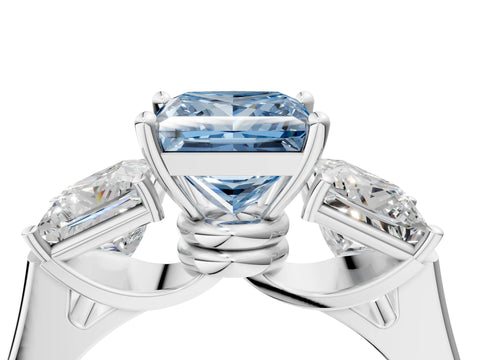 White gold Three-Stone Fancy Blue Princess Cut Brilliant Diamond Trellis Ring with Comfort Fit Band_16