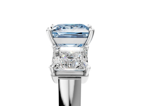 White gold Three-Stone Fancy Blue Princess Cut Brilliant Diamond Trellis Ring with Comfort Fit Band_17