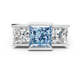 White gold Three Stone Fancy Blue Princess Cut Cut Channel Set Diamond Ring